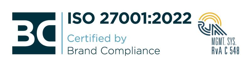ISO 27001:2022 Certified by Brand Compliance, MGMT SYS. RvA C 548